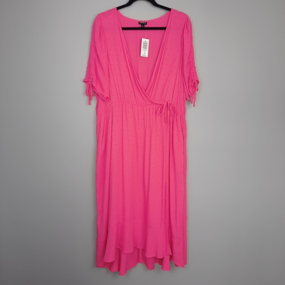 Torrid Midi Swiss Linen Surplice Dress in Honeysuckle size 2X - Picture 2 of 11